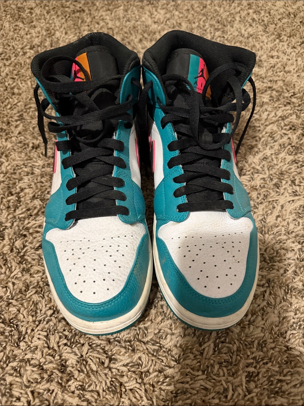 Nike High-Top Sneakers in Teal, White & Black with Pink Accent